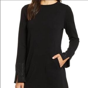 HP: NIC+ZOE | Black Studded Sleeve Flared Cuffs Pocket Stretch Zip Top Sweater M